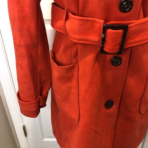 Banana Republic orange belted pea coat with hood size medium - Picture 15 of 16